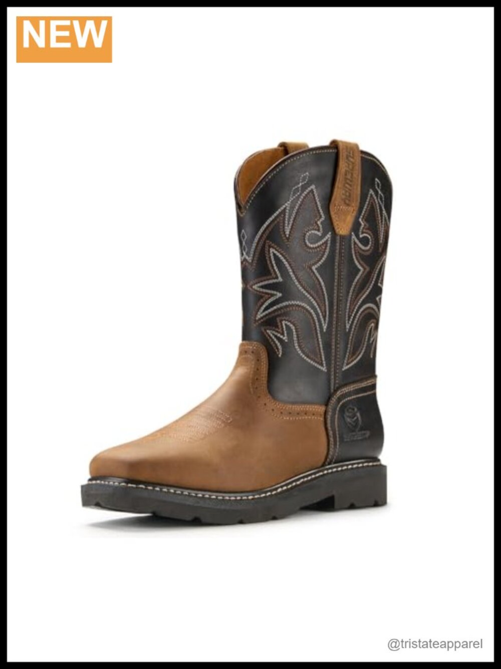 Western Cowboy Boots Square Toe Full Grain Leather Mid Calf Work